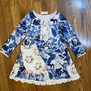 SweetHoney Blue and White Nightgown with Pink Trim